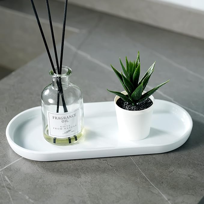 SheeChung Acrylic Vanity Tray Bathroom Storage Tray, 9.65 in x 4.5 in Catchall Holder, Countertop Sink Dispenser Organizer for Cabinet, Vanity, Shelf, Cupboard, or Closet Organization (2 Pack, White)