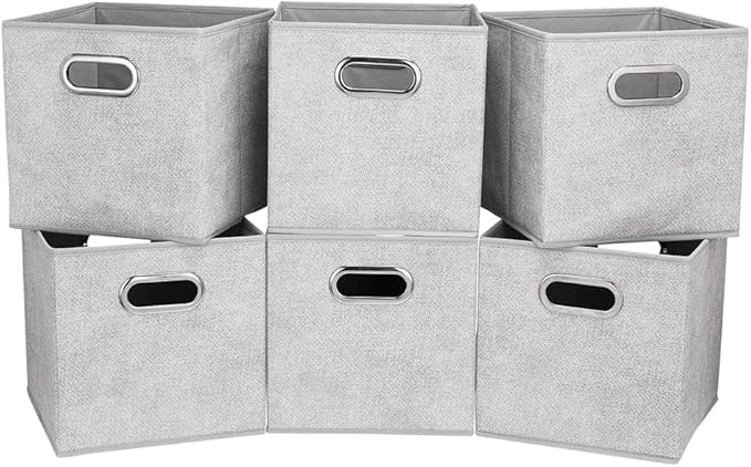 13 inch Storage Cubes Bins Grey White Fabic Storage Cubes Inserts Foldable Cloth Storage Boxes Collapsible Storage Baskets Drawer for Cube Organizer ,QY-SC07-6