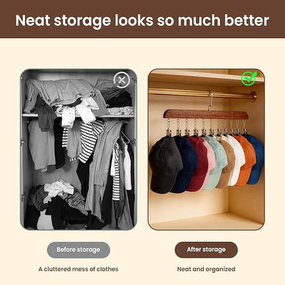 Closet Organizer with 10 Clips, Space Saving Hanging Closet Organizer, Space-Saving Closet Organizers and Storage with Sturdy Steel Non-Slip Clips (1, Natural Wood+Vintage)