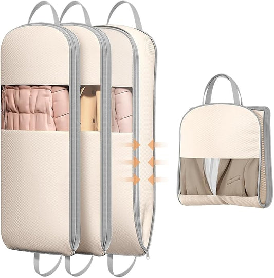 DIMJ 4 Pack 54" Garment Bags for Hanging Clothes - Space Saving Compression Suit Bag Travel with Handles Window, Washable Carry Clothing Storage Cover for Dress, Coats, Down Jacket, Shirts