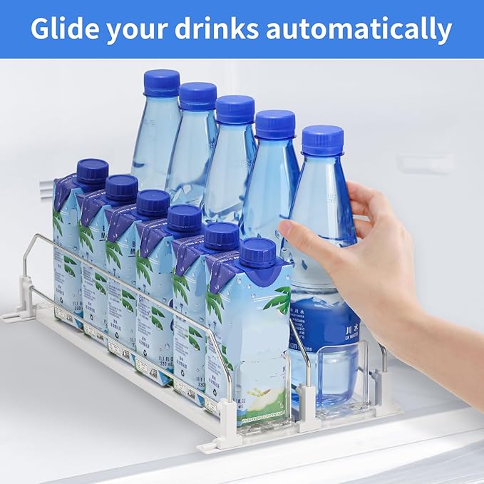 Upgraded Drink Organizer for Fridge，Soda Can Dispenser for Refrigerator，Automatic Self-Pushing Drink Pusher，Space-Saving Fridge Storage，Holds up to 10-15 Cans, 2 Row
