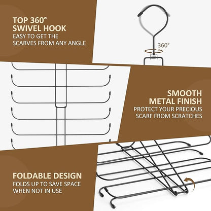 ZEDODIER Scarf Organizer Scarf Hanger for Closet, 2 Pack Rotatable Sturdy Hijab Holder Holds 40 Scarves, Space Saving Closet Organizers and Storage, Black