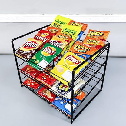 FixtureDisplays® Stackable Can Rack Organizer, Stackable Potato Chip Bag Storage Dispenser for Kitchen Cabinet or Pantry, Black 17.35" Wide x 12.8" Deep x 14" Tall 10145-2D
