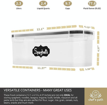 Chef's Path Airtight Food Storage Container Set (Set of 6) - Ideal for Pasta, Spaghetti & Noodles - Pasta Containers for Kitchen Organization and Storage - Plastic Canisters with Durable Lids