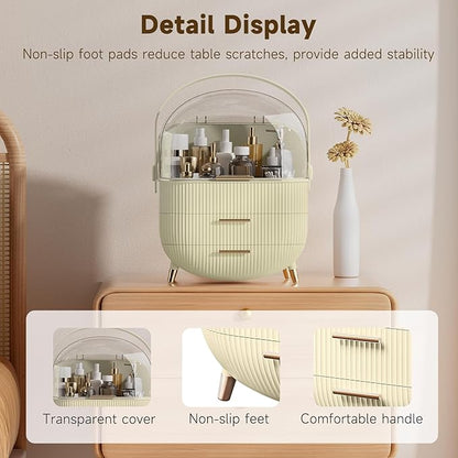 BTGGG Makeup Organizers, Make Up Organizer for Vanity, Countertop Cosmetic Storage with Drawers and Transparent Cover for Bedroom Bathroom, Maize-yellow