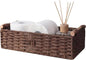 Brown Woven Bathroom Basket with Wood Handles — Toilet Paper Storage Organizer, Back of Toilet Wicker Basket, Dark Brown Boho Bathroom Decor Tray for Tank Top or Shelf