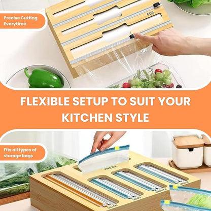 Storage Bag Organizer for Kitchen Drawer, Foil and Plastic Wrap with Cutter, Organizers Compatible Gallon, Quart, Sandwich Snack Size 9 in 1
