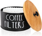 Coffee Filter Holder, Large Capacity Coffee Filter Storage Container with Bamboo Lid, Metal Coffee Filter Dispenser Pod Organizer Basket Accessory for Bar Counter Decor