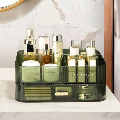 Stackable Cosmetics Organizer Drawers, Bathroom Vanity Makeup Organizers and Storage, Ideal for Desk and Dresser Countertops, Great for Palette, Skincare, Lipsticks, Nail Care. Green
