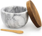 Nicunom Marble Salt Cellar with Acacia Wood Lid and Spoon, Elegant Handcrafted Salt Box Pepper Bowl Spice Jar Seasoning Keeper Salt Container for Kitchen Counter