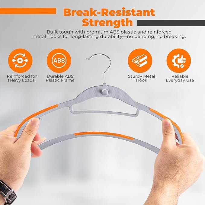 Plastic Hangers 100 Pack, Cascading Slim Space Saving Clothing Hangers with 360° Rotating Hook, Non Slip Clothes Hangers for Sweater Shirt, Heavy Duty Coat Hanger with Inner Hook for Closet, Grey