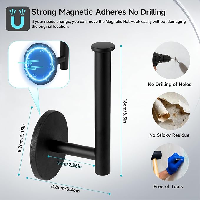 Magnetic Hat Holder, Magnet Hat Rack for Baseball Caps,Black Magnetic hat Hook,Hat Hanger Storage Organizer for Metal Surface in Entryway,Bedroom,Kitchen,Bathroom,Cruise Cabins,RV and Closets