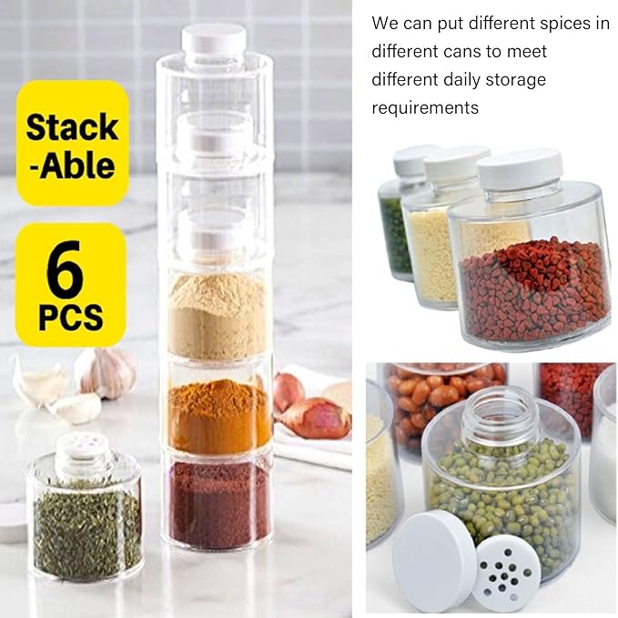 6 Pcs Stackable Tower Transparent Pot Seasoning Bottle Kitchen Storage