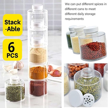 6 Pcs Stackable Tower Transparent Pot Seasoning Bottle Kitchen Storage