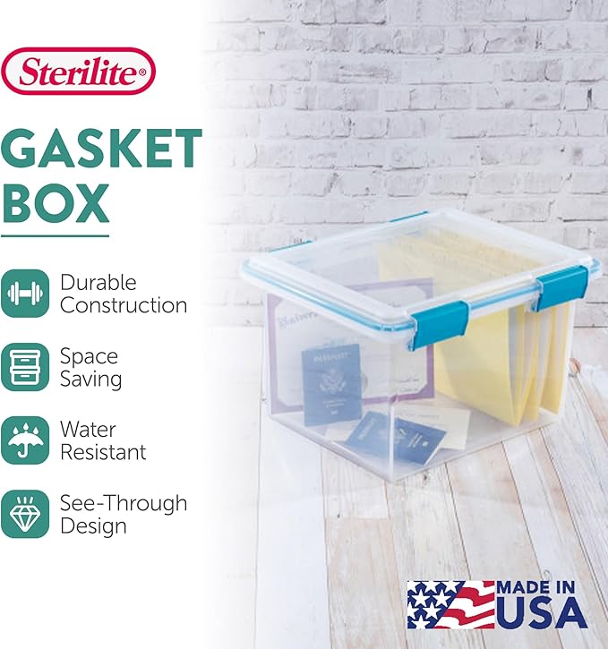 Sterilite 4-Pack Gasket Box, Weather-Resistant Storage Bins with Latching Lids, 32 Quart - Heavy-Duty Organizing Containers for Closet, Bathroom, and Office