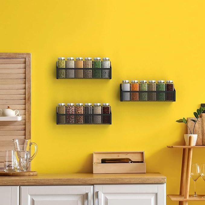 6 Spice Rack Wall Mount Pantry Organizer for Cabinet Over Door, Hanging Black Spice Pantry Organization Storage Shelf, Farmhouse Kitchen Seasoning Organizer