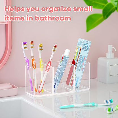 Clear Makeup Brush Organizer, Acrylic Cosmetic Brushes Storage with 3 Slots,Perfect Pen Holder for Desk