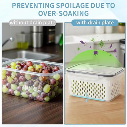 Grape Container for Fridge,3PCS(0.9Qt - 13.5Qt),Leakproof Grape Container with Removable Colander,Dishwasher & microwave safe Produce Containers,Keep Fruits, Vegetables, Meat Fresh Longer