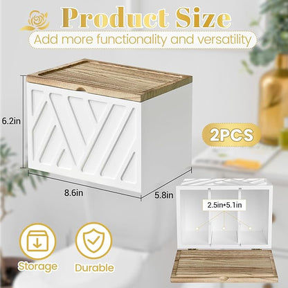 2 PCS White Tampon Holder for Bathroom Decor, Feminine Product Organizer With Lid, Shark Week Storage, Wood Pad Box for Toilet, Bathroom Accessories