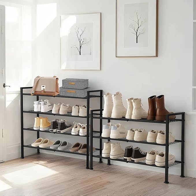4-Tier Shoe Rack,Metal Simple Narrow Shoe Storage Organizer Shelf for Closet,Entryway, Bedroom,Garage (Black, 4 Tier)