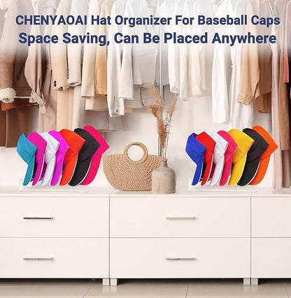 CHENYAOAI Hat Organizer for Baseball Caps, 2 Pcs No Install Acrylic Hat Stand for 14 Baseball Caps, Hat Racks for Caps Display and Organizer for Bedroom, Closet, Dresser, Office, Hat Holder