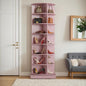 Rotating Shoe Rack Tower, 360-Degree Circular Storage Organizer for Shoes and Handbags, Vertical Space-Saving Cabinet for Entrance Hall, Independent Rotating Shoe Shelf（B-Pink）