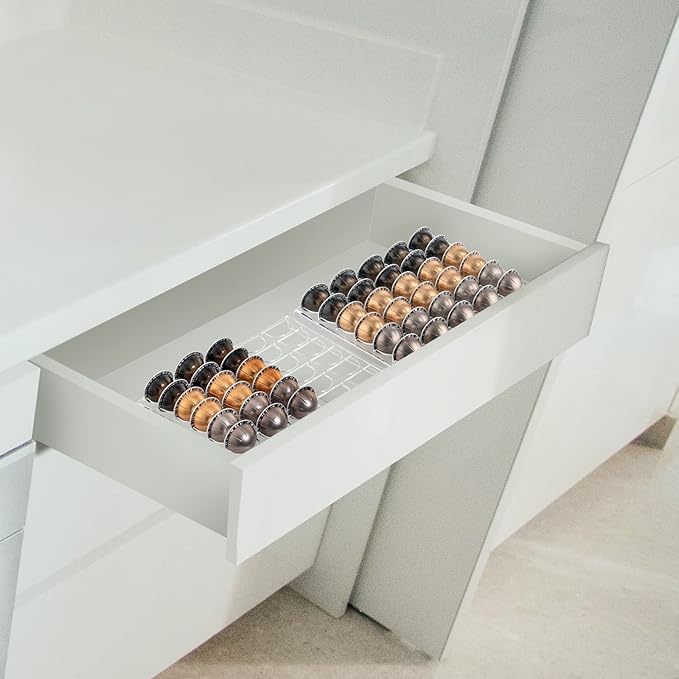 SUMERFLOS 2-Sets Coffee Pod Holder Storage Tray Compatible with Vertuoline Capsule, Drawer Insert Organizer Holds 60 Pods Drawer of Kitchen, Home, Office - Clear