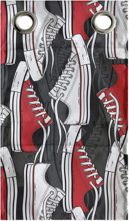 Ambesonne Retro Hanging Pocket Organizer, Retro Shoes Pattern Sneakers Nineties Casual Clothing Cartoon, Printed Polyester Storage Bag with Pockets, 9" x 16", Vermilion White and Grey