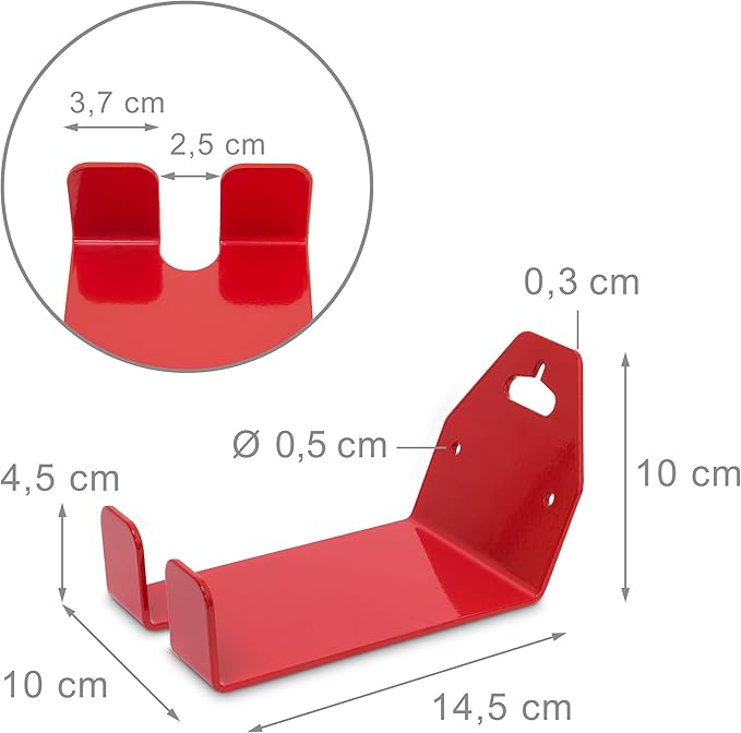 Relaxdays Pedal to Wall Bracket for Bike Bicycle Metal Wall Bracket Wall Mounted Holder for Hanging Up Bicycle Wall Storage, Red