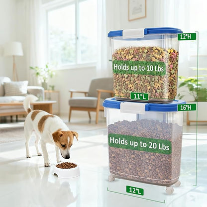 Large Rice Storage Container 30 Lbs with Wheel - Airtight Flour Food Container 15 Lbs with Lid, Scoop, Cup - Plastic Food Storage Bin for Cereal, Sugar, Beans, Dog, Cat, Pet Foods