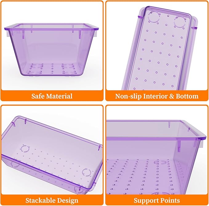 StorMiracle 32 PCS Clear Plastic Drawer Organizer Set, 4-Size vanity organizer Trays and Storage Bins for Makeup, Jewelry and Gadgets in Bedroom, Bathroom and Office, Clear Purple