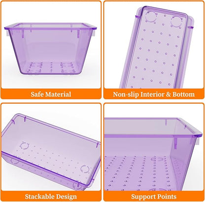 StorMiracle 32 PCS Clear Plastic Drawer Organizer Set, 4-Size vanity organizer Trays and Storage Bins for Makeup, Jewelry and Gadgets in Bedroom, Bathroom and Office, Clear Purple
