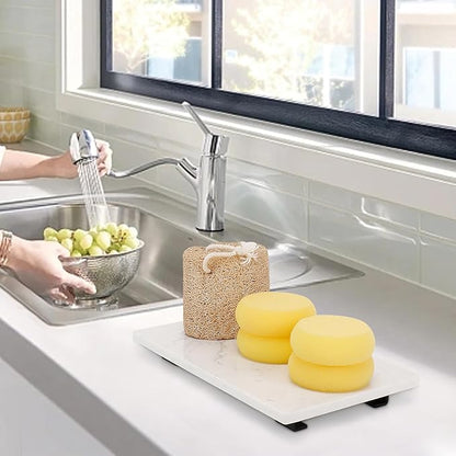 Bathroom Vanity Tray and White Marble Kitchen Soap Tray, Luxurious Small Accessory for Table/Countertop (Black-Rectangle, 10" x 6" x 1")