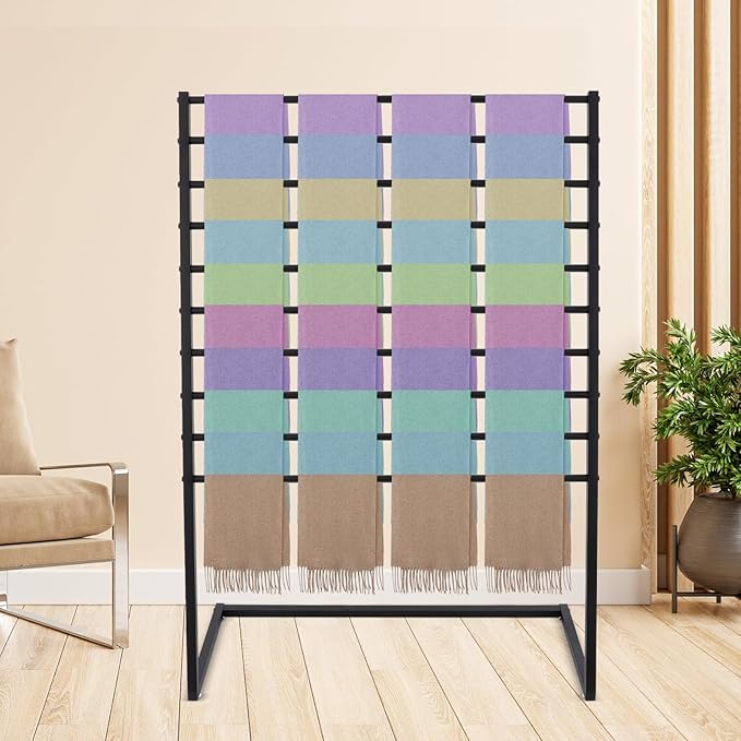 Scarf Display Stand, 10 Tier Metal Scarf Holder Organizer, Scarf Hanger Scarf Holder Scarf Organizer Belt Organizer Pants Rack Scarf Rack for Commercial Clothing Retail Store (Black, 100cm)