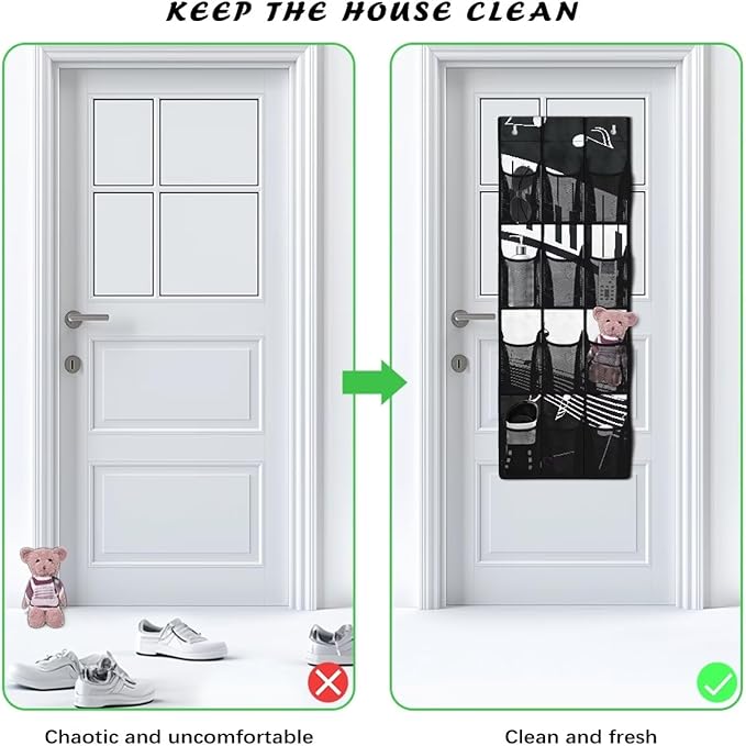 12-Pocket Over the Door Hanging Storage Organizer,Space-Saving Hanging Rack for Shoes, Toys, Spices, Non-Woven Fabric with PVC Windows,Music Note
