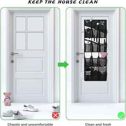 12-Pocket Over the Door Hanging Storage Organizer,Space-Saving Hanging Rack for Shoes, Toys, Spices, Non-Woven Fabric with PVC Windows,Music Note