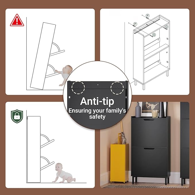 Haotian Slim Shoe Cabinet Entryway, Hidden Shoe Storage with Two Flip Drawers to Save Space, Freestanding Shoe Rack for Front Door, Entryway, Hallway (Black)