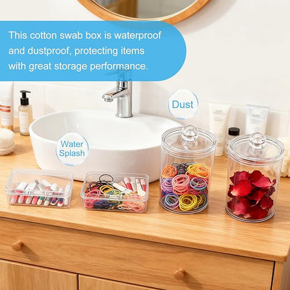 4 Pcs Qtip Holder Dispenser, 2Pcs Clear Acrylic Qtip Dispenser Apothecary Jars with Lids and 2Pcs Portable Travel Cotton Pad Holder for Cotton Ball, Swab,Pads, Rounds,Floss Picks, Hair Clips