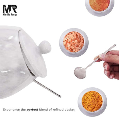 Marble Salt Cellar with Lid – 4.5 Inch White Table Salt Container, Salt Jar, Salt Dish, Salt Holder, Spice Jar, Sugar Bowl, Celtic Salt, Kitchen Countertop Decor