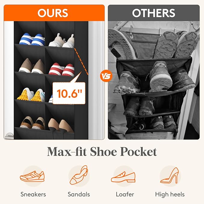 Lifewit 6 Tier Over the Door Shoe Organizer with 11 Large Deep Pockets, Fabric Hanging Shoes Shelf for Closet, Dorm Storage, Fit Up to 12 Pair Shoe Rack Holder for Sneakers, Boots, Black
