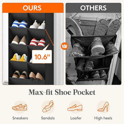 Lifewit 6 Tier Over the Door Shoe Organizer with 11 Large Deep Pockets, Fabric Hanging Shoes Shelf for Closet, Dorm Storage, Fit Up to 12 Pair Shoe Rack Holder for Sneakers, Boots, Black