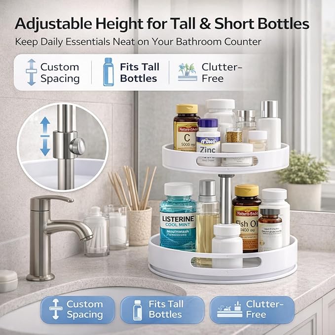 Pill Bottle Organizer,2 Tier Lazy Susan Organizer,Rotating Spice Rack Organizers for Cabinet,Turntable Organization and Storage for Medicine Cabinet Bottle Pantry Countertop