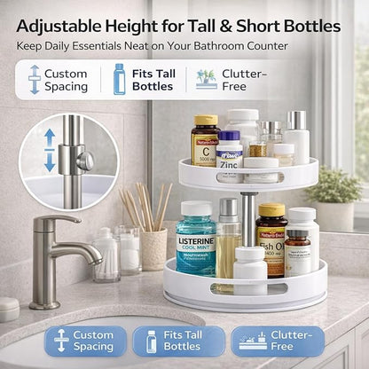 Pill Bottle Organizer,2 Tier Lazy Susan Organizer,Rotating Spice Rack Organizers for Cabinet,Turntable Organization and Storage for Medicine Cabinet Bottle Pantry Countertop