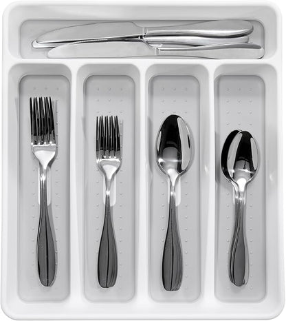 madesmart Classic Small Silverware Tray - White | CLASSIC COLLECTION | 5-Compartments | Icons help sort Flatware, Utensils and Cutlery | Soft-grip Lining and Non-slip Feet | BPA-Free