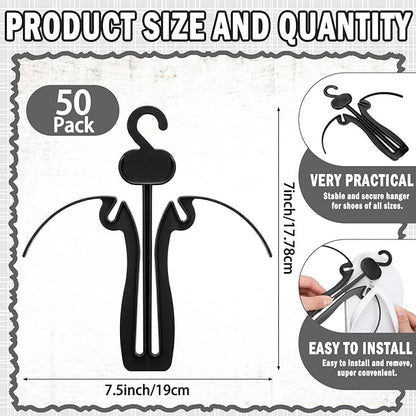 Novabright 50 Pcs Sandal Hangers 7 Inch Plastic Flip Flop Holder Organizer Small Shoe Hooks Hanging Rack Shoe Hangers for Retail Beach Shop Display Home Storage(Black)