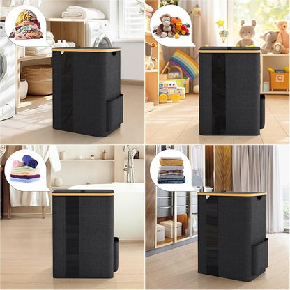 BlissTotes Laundry Basket with Lid, 80L Clothes Laundry Hamper with Handles and Removable Laundry Bag, Breathable Design Hamper with Lid for Bedroom, Bathroom, Dorm, Laundry Room - Dark Grey