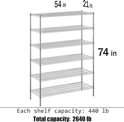 21" Deep x 54" Wide x 74" Height Wire Shelving Kit | 6-Tier | NSF Commercial Storage Rack Unit