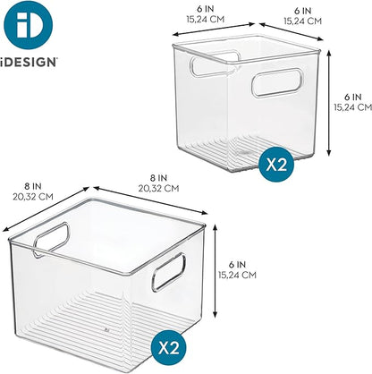 iDesign Fridge Bin with Handles, 2 Small and 2 Medium Bins, 4 Pack, Clear, Made in USA