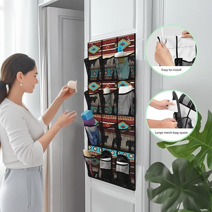 Ethnic Bear Over the Door Shoe Organizer 12 Large Mesh Pockets Foldable Shoe Rack for Door Hanging Shoe Organizer Shoe Holder