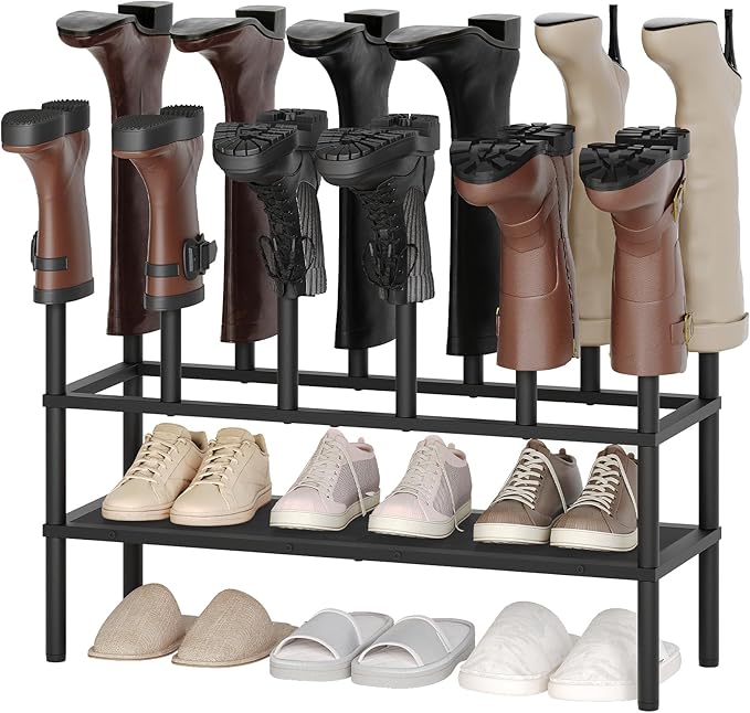 YATINEY Shoe and Boot Rack Organizer, Tall Boots Rack for Closet, Cowboy Shoes Storage, 3 Tier Shoe Racks Organizer Holds 10 Pairs, Black SS09BBY1